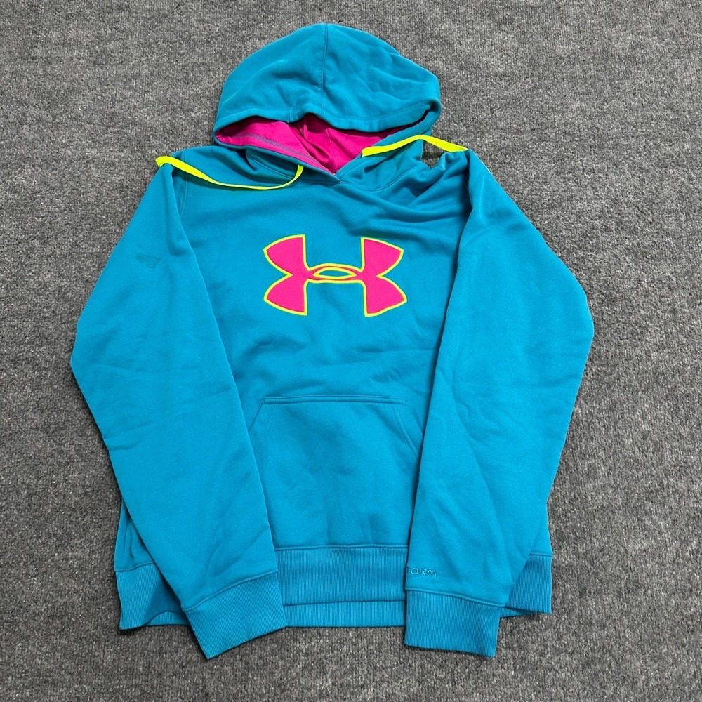 Under Armour Hoodie Womens Large Blue UA Storm Semi-Fitted Fleece Pullover Logo